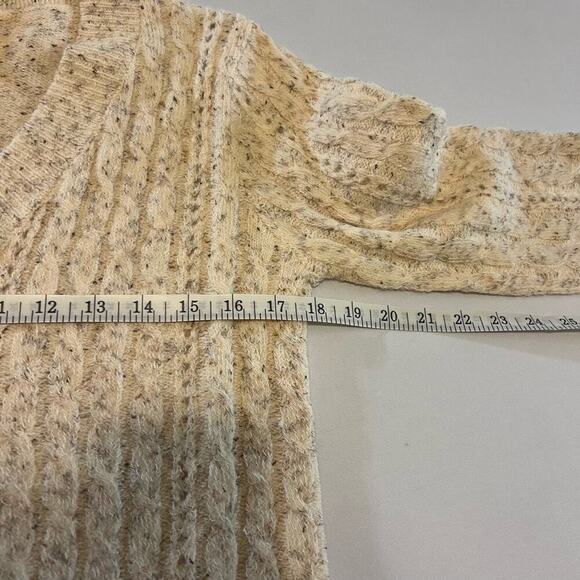 Hem & thread ivory marled knit v-neck cable knit sweater S - Picture 9 of 10